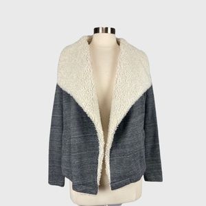 Loft Womens Gray Fleece Cardigan Jacket Faux Shearling Open Front size Small